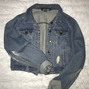 Distressed jean jacket